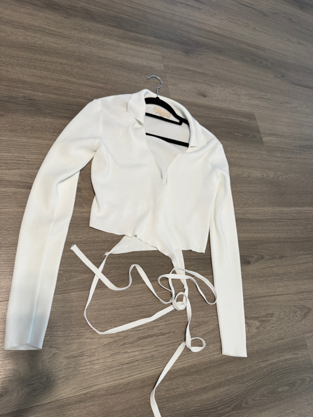 Meshki White Ribbed Wrap Crop Top with Tie
